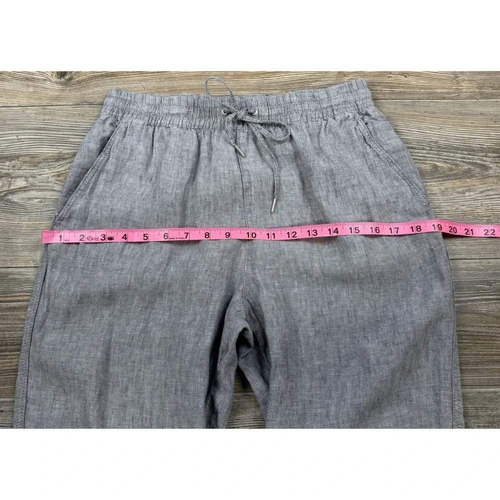 H & M Linen Pants S Chambray Grey Pull-On Light Blue Nautical Beachy Coastal